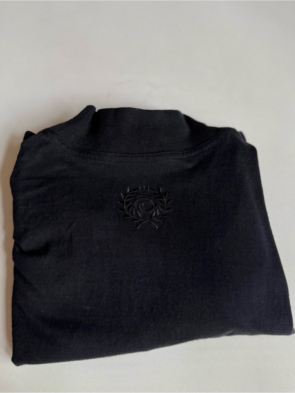 Oscar de la Renta Expressions Black Cotton Mock Neck Long Sleeve Large